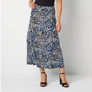Black Label By Evan-Picone Dotted Maxi Skirt XL Black, Blue, and White